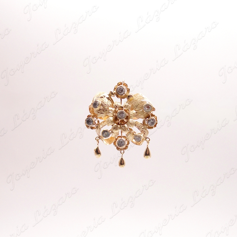 BROCHE ORO 18KT OCASION ROSETON FILIGRANA CORDOBESA+CIRCOS AGUA Y 3                                 