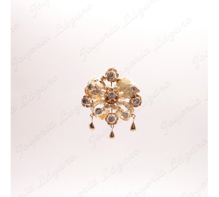 BROCHE ORO 18KT OCASION ROSETON FILIGRANA CORDOBESA+CIRCOS AGUA Y 3                                 