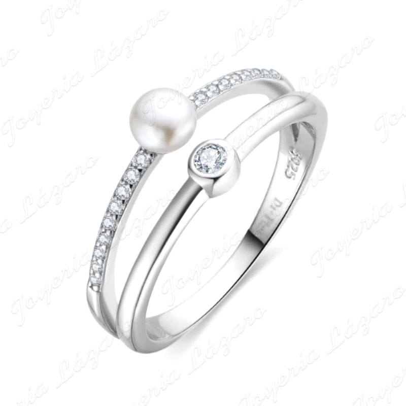 SORTIJA PLATA DOBLE O CEJA PERLITAS+CIRCONITAS                                                      