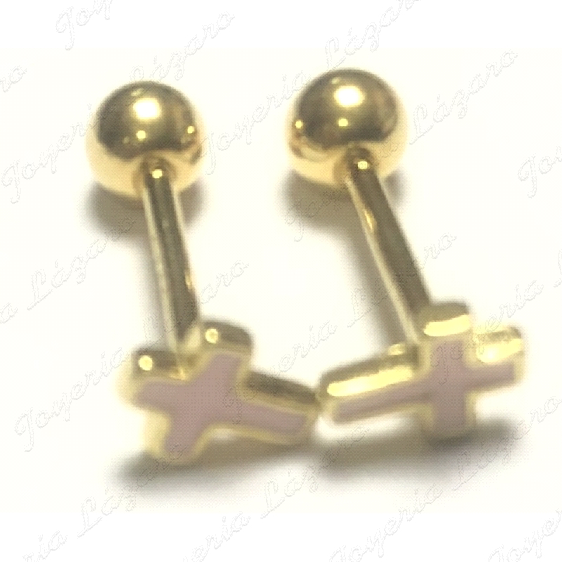 PIERCING PLATA CHAPADA ORO CRUZ ESMALTE ROSA                                                        