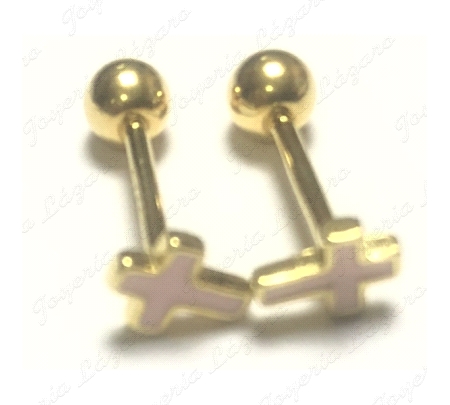 PIERCING PLATA CHAPADA ORO CRUZ ESMALTE ROSA                                                        