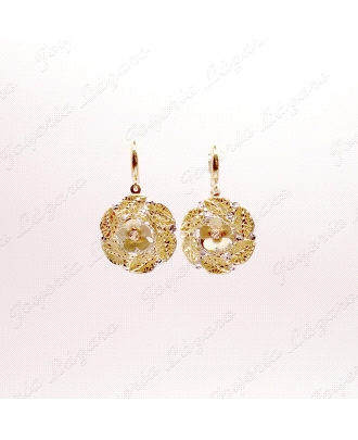 PEND. LARGOS ORO 18KT OCASION BICOLOR D. ITALIANO FLOR EN HILO+FLOR                                 