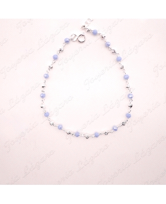 TOBILLERA PLATA BOLITAS CALADAS+BOLITASCELESTES                                                     