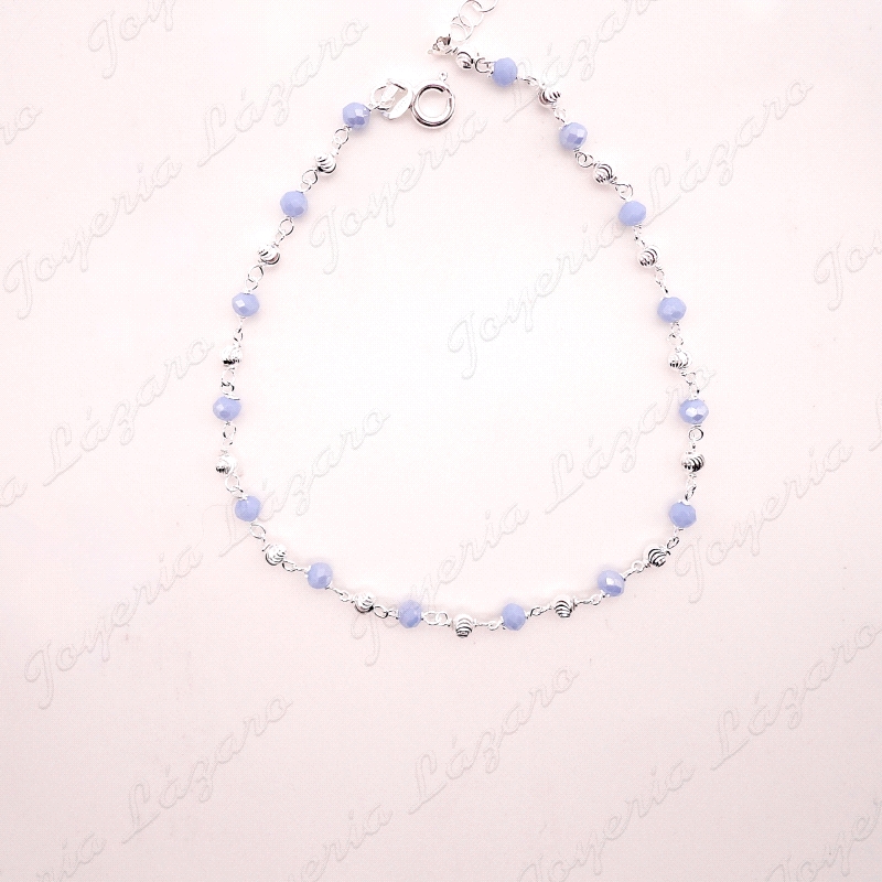 TOBILLERA PLATA BOLITAS CALADAS+BOLITASCELESTES                                                     