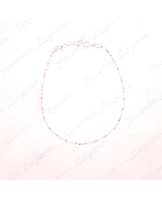 TOBILLERA PLATA FINITA BOLITAS ROSAS                                                                