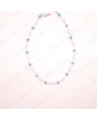 TOBILLERA PLATA BOLITAS ROSA, BLANCA Y TURQUESA                                                     