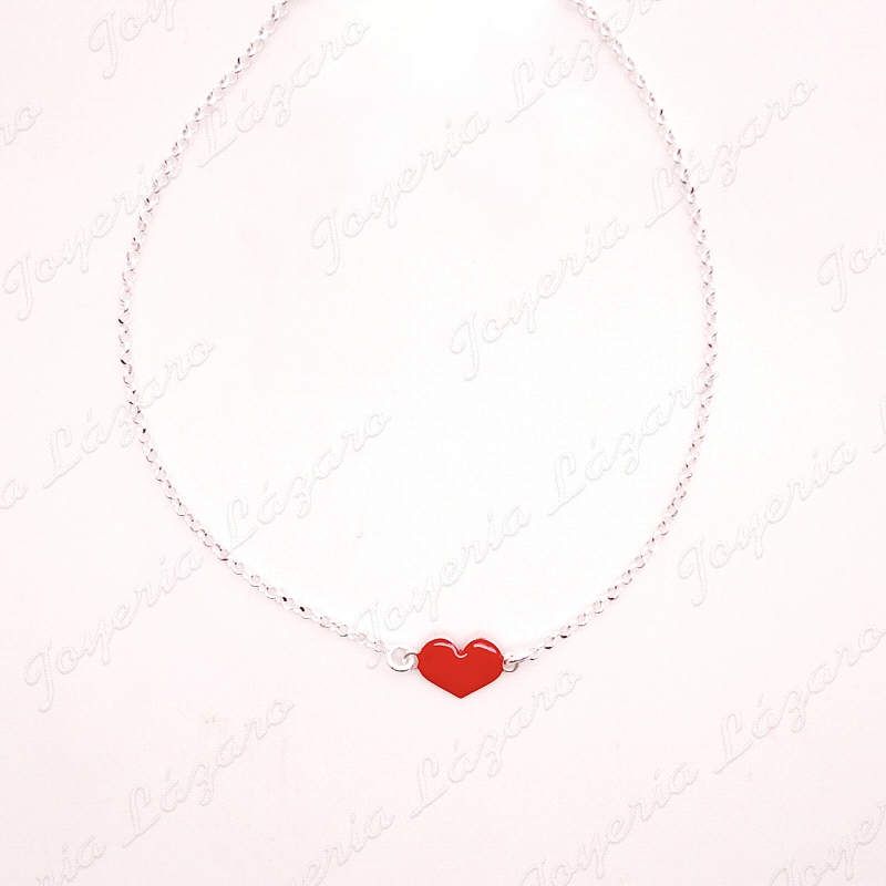 TOBILLERA PLATACADENITA FORZADA+CORAZON ESMALTE ROJO                                                