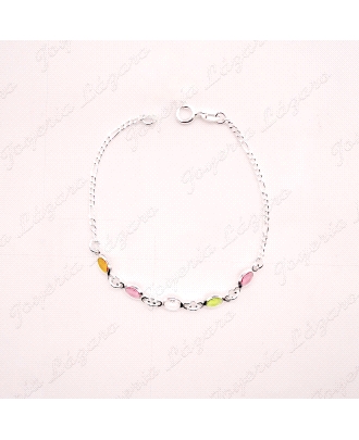 PULSERA PLATA CIRCOS COLORES OVAL BOCELADAS                                                         