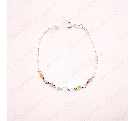 PULSERA PLATA CIRCOS COLORES OVAL BOCELADAS