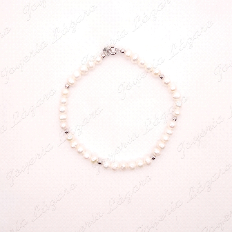 PULSERA PLATA PERLAS CULTIVADAS+BOLITAS ENTREPIEZAS                                                 