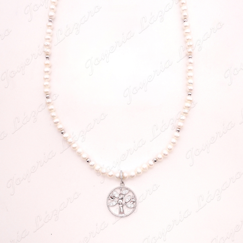 GARGANTILLA PLATA PERLAS+BOLITA PLATA+ ARBOL VIDA                                                   