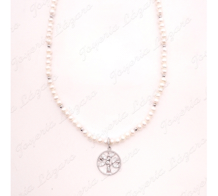 GARGANTILLA PLATA PERLAS+BOLITA PLATA+ ARBOL VIDA                                                   