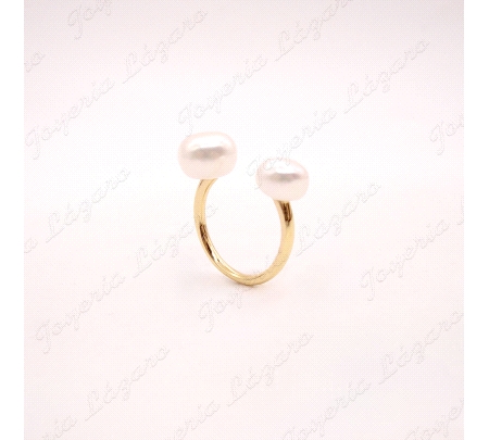 SORTIJA PLATA CHAPADA 2 PERLAS CULTIVADAS