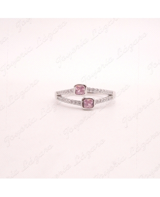 SORTIJA PLATA 2 CIRCONITAS ROSA CUADRADAS + MICROENGASTE
