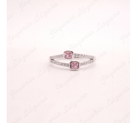 SORTIJA PLATA 2 CIRCONITAS ROSA CUADRADAS + MICROENGASTE