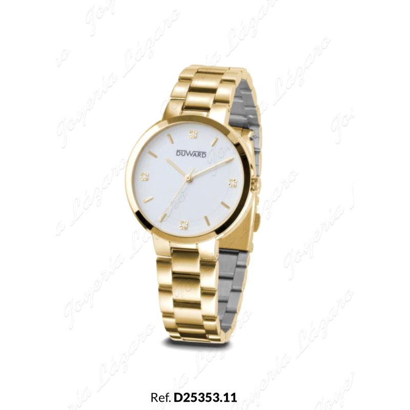 DUWARD RELOJ  SRA. ACERO DORADO ESF. BLANCA CIRCO. EN 3-6-9-12                                      