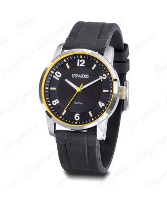 DUWARD RELOJ CABALLERO CORREA SILICONA NEGRA FILO AMARILLO                                          