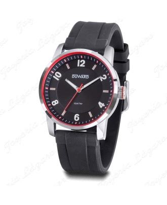 DUWARD RELOJ CABALLERO CORREA SILICONA NEGRA ESF. NEGRA FILO ROJO                                   