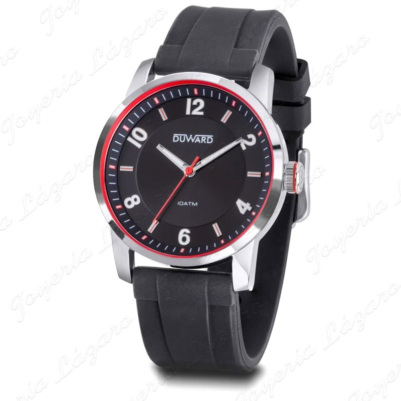 DUWARD RELOJ CABALLERO CORREA SILICONA NEGRA ESF. NEGRA FILO ROJO                                   