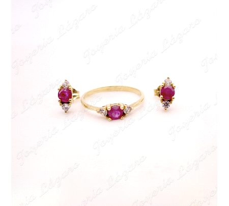 SORTIJA ORO 18 KTS A JUEGO RUBI+2 CIRCOS. MONTADO EN ROMBO