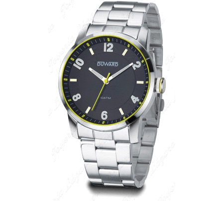 DUWARD RELOJ CABALLERO ACERO ESF. NEGRA FIO AMARILLO