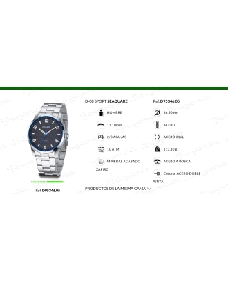 DUWARD RELOJ CABALLERO ACERO ESF. NEGRA FILO AZUL                                                   