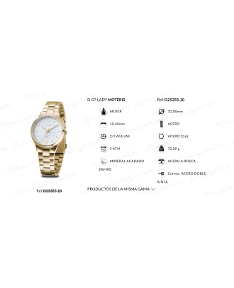 DUWARD RELOJ SRA ACERO DORADO ESF. BLANCA CIRCO EN HORAS                                            