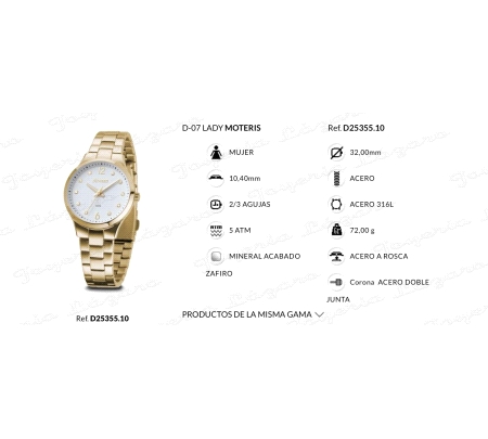 DUWARD RELOJ SRA ACERO DORADO ESF. BLANCA CIRCO EN HORAS