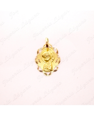 MEDALLA ORO 18 KTS VIRGEN NIÑA 17X20MM FILI CALADO TALLADO                                          