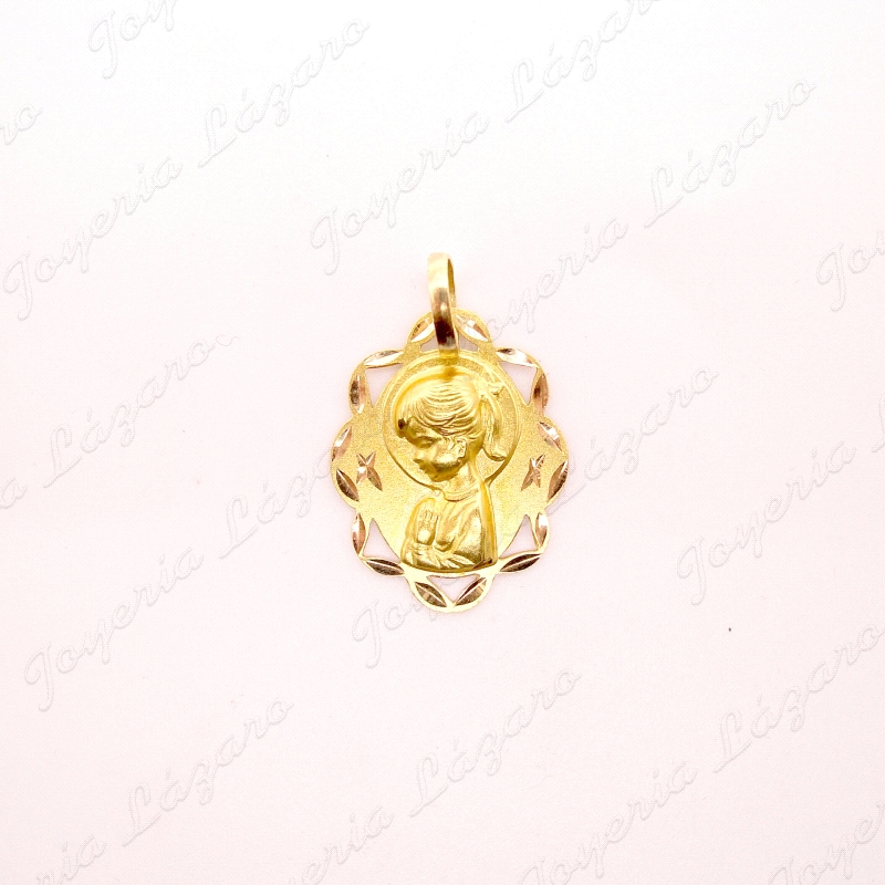 MEDALLA ORO 18 KTS VIRGEN NIÑA 17X20MM FILI CALADO TALLADO                                          