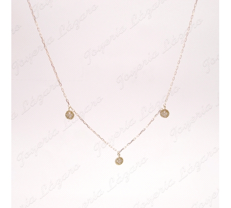 GARGANTILLA ORO 18 KTS 3 MOTIVOS DISCOS MICROCIRCO.                                                 