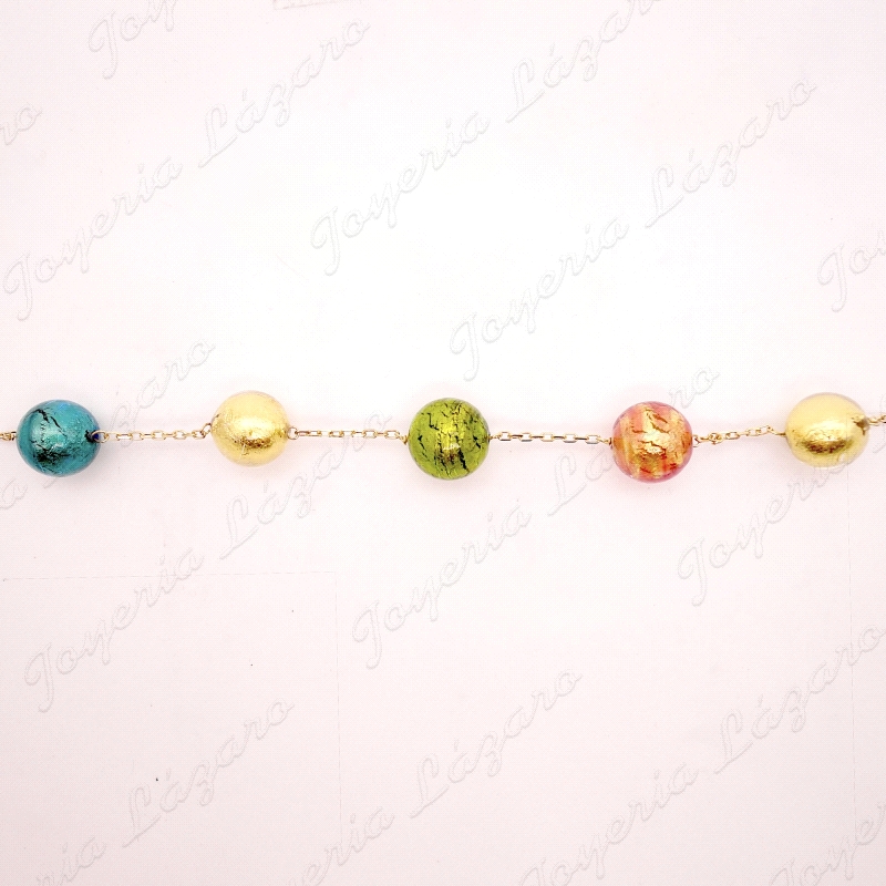 PULSERA ORO 18KT OCASION BOLAS CRISTAL FANTASIA COLORES                                             