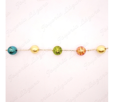 PULSERA ORO 18KT OCASION BOLAS CRISTAL FANTASIA COLORES