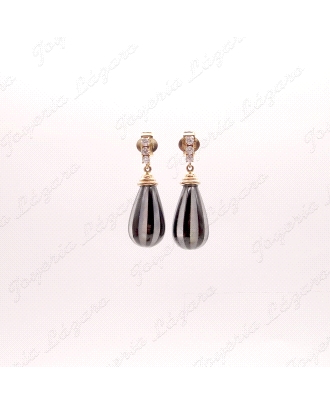 PEND. LARGOS ORO 18KT OCASION GOTA CRISTAL B/N A RAYAS C, PRES.                                     