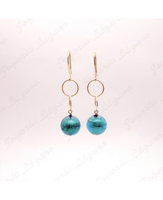 PEND. LARGOS ORO 18KT OCASION BOLAS CRISTAL FANTASIA AZUL C. HIPPIE+2A                              