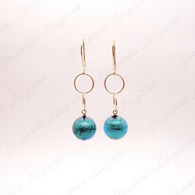 PEND. LARGOS ORO 18KT OCASION BOLAS CRISTAL FANTASIA AZUL C. HIPPIE+2A                              