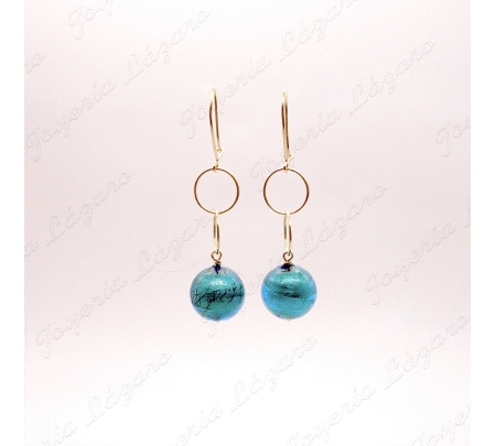 PEND. LARGOS ORO 18KT OCASION BOLAS CRISTAL FANTASIA AZUL C. HIPPIE+2A                              