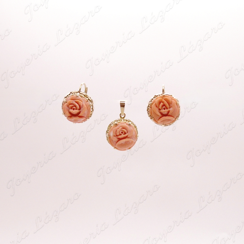 JUEGOS ORO 18KT OCASION PEN+COG. ROSA CORAL FINO                                                    