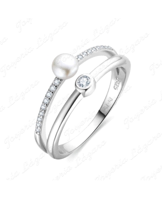 SORTIJA PLATA DOBLE O CEJA PERLITAS+CIRCONITAS                                                      