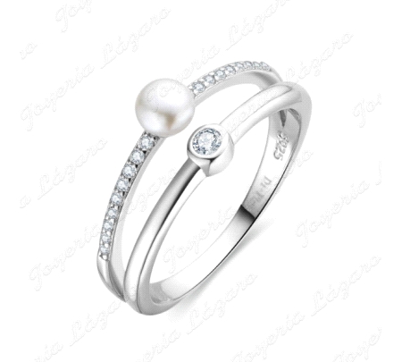 SORTIJA PLATA DOBLE O CEJA PERLITAS+CIRCONITAS