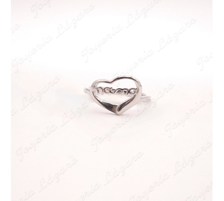 SORTIJA PLATA CORAZON CALADO LETRAS MAMA