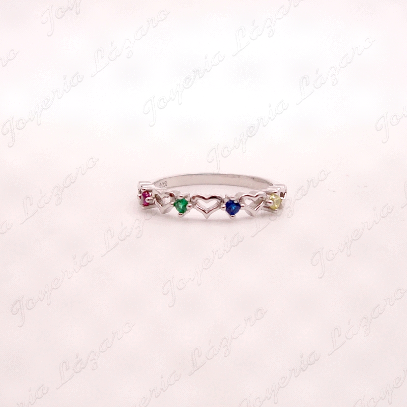 SORTIJA PLATA  SILUETAS CORAZONES CIRCO COLORES                                                     