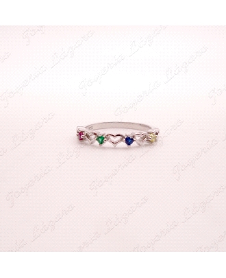 SORTIJA PLATA  SILUETAS CORAZONES CIRCO COLORES                       