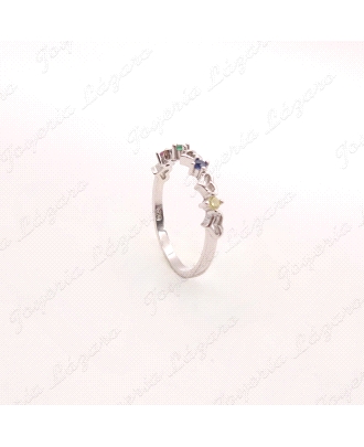SORTIJA PLATA  SILUETAS CORAZONES CIRCO COLORES                       