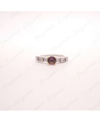 SORTIJA PLATACIRCONIRAS BAGUET CIRCO MORADA 4 GARRAS