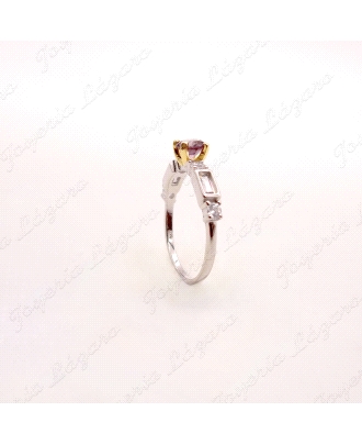 SORTIJA PLATACIRCONIRAS BAGUET CIRCO MORADA 4 GARRAS