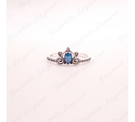 SORTIJA PLATA CORONA PIEDRA AZUL+CICONITAS