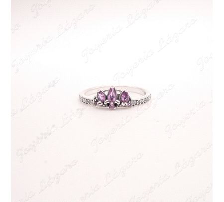 SORTIJA PLATA CORONA PIEDRAS MORADAS                                                                
