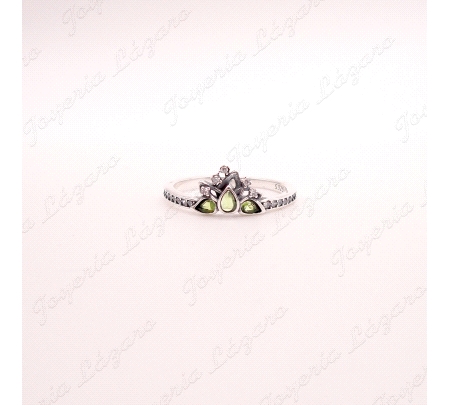SORTIJA PLATA CORONA PIEDRAS COLOR VERDE