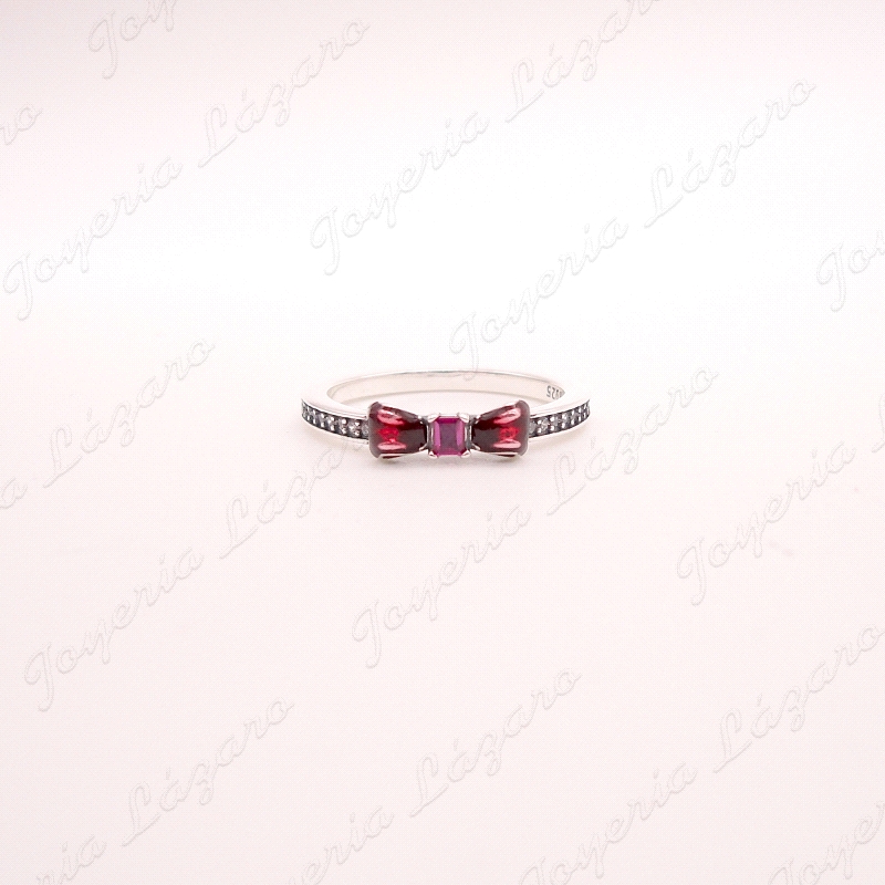 SORTIJA PLATA LAZO PIEDRA COLOR ROJO                                                                